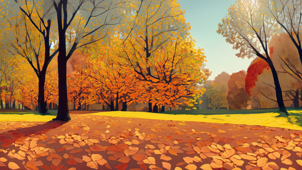 秋の紅葉が散る公園