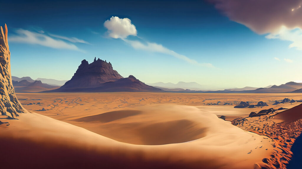 先の見えない砂漠地帯