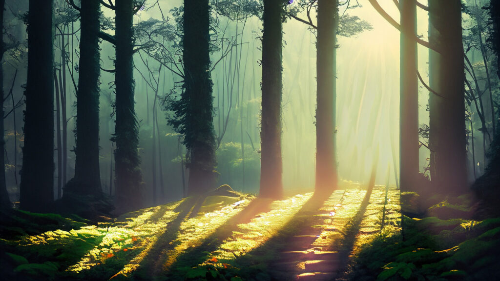 森林に光が差し込んでいる風景