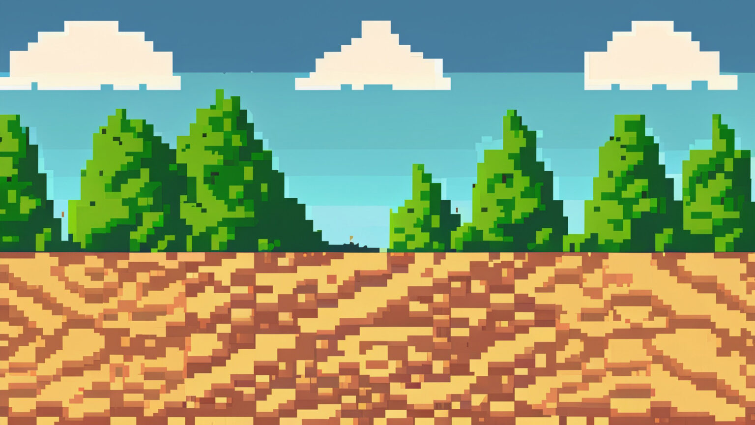 ドット絵のゲームにありそうな地面と森と空の背景イラスト（3枚） | 【フリー素材】ゲームまてりあるず｜無料の背景イラスト