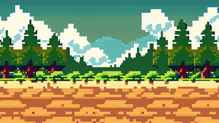 ドット絵のゲームにありそうな地面と森と空の背景イラスト（3枚） | 【フリー素材】ゲームまてりあるず｜無料の背景イラスト
