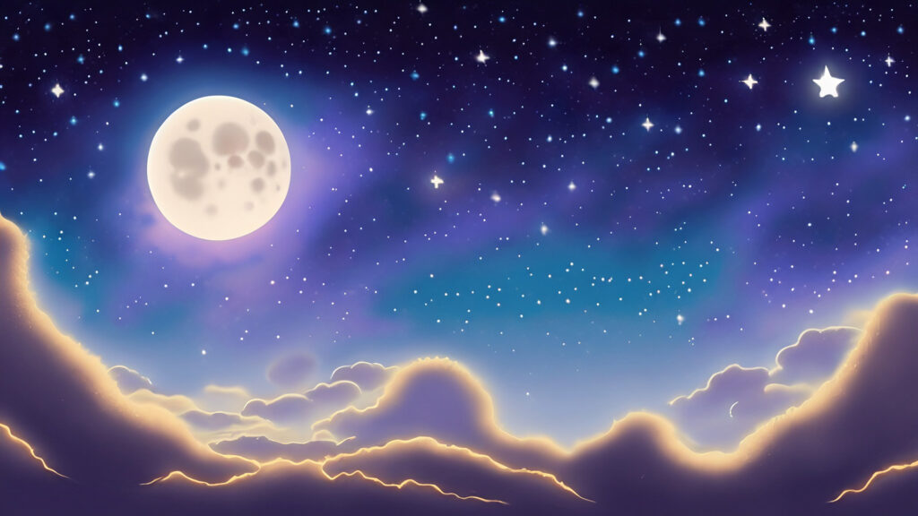 輝く満月と星空