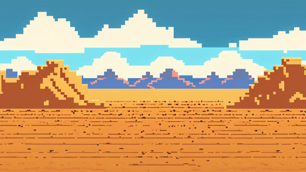 砂漠の乾燥地帯の背景（ドット絵）