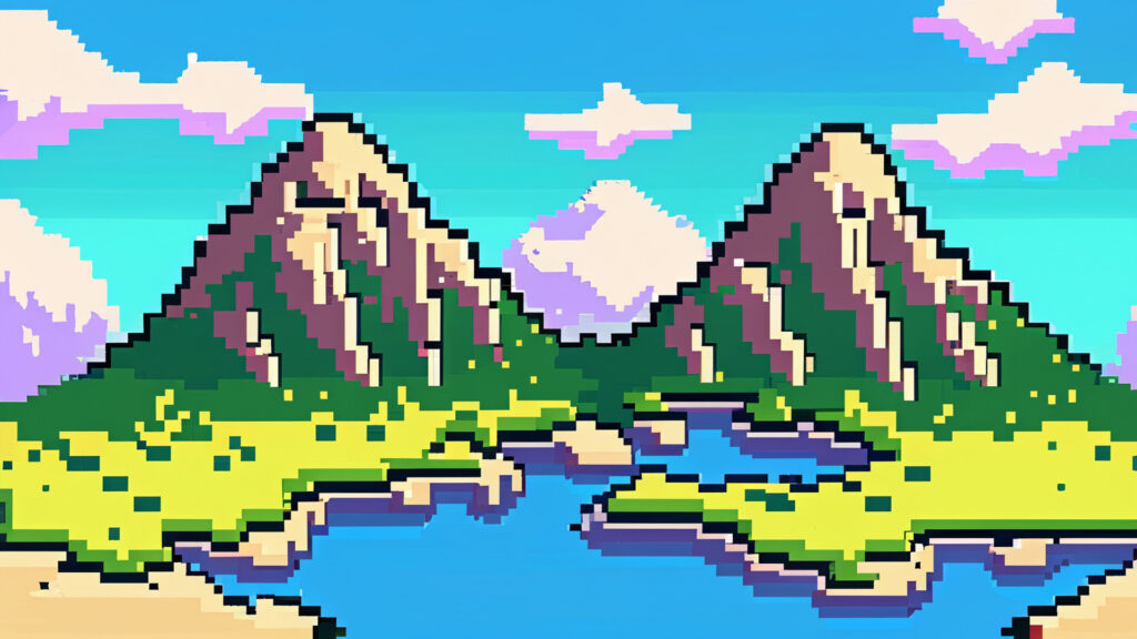 ゲームタイトル画面で使えそうな山の背景（ドット絵）