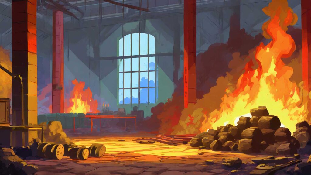 燃える工場