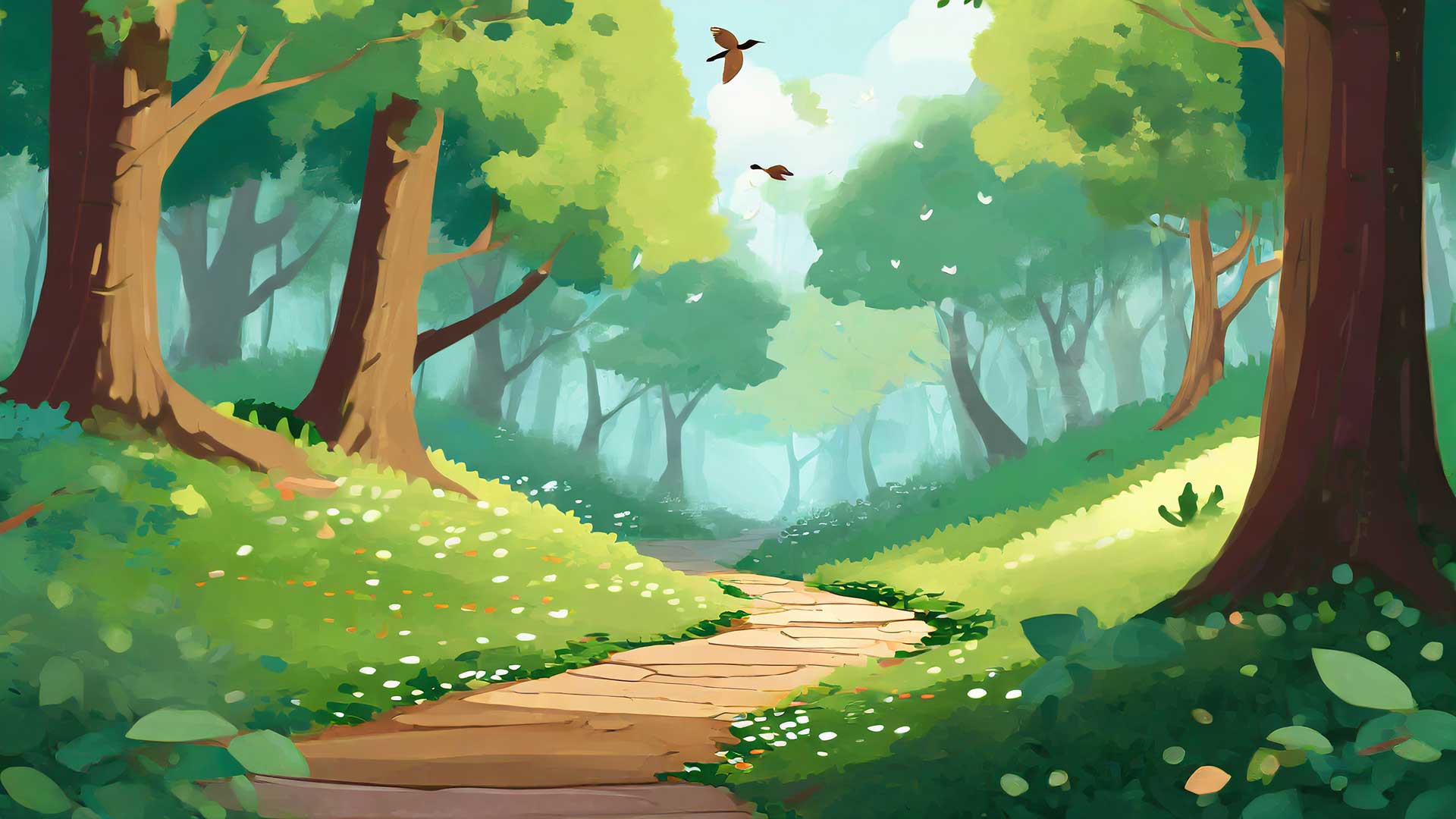 静かな森の小道の背景イラストのフリー素材