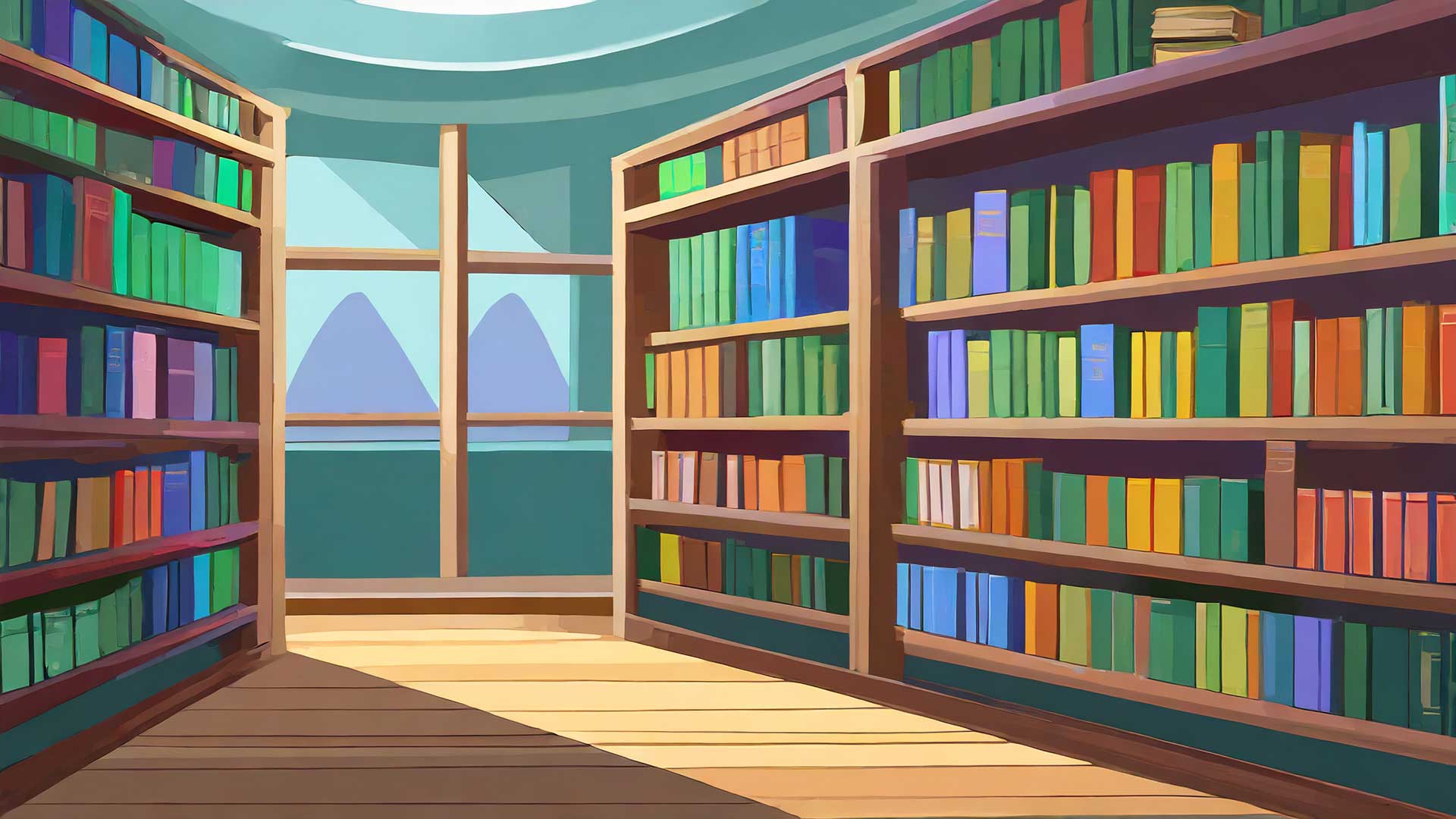 シンプルな図書室の本棚の背景イラストのフリー素材