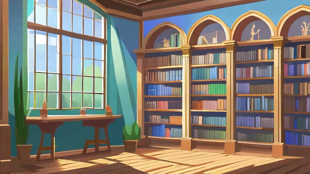 シンプルな図書室の本棚
