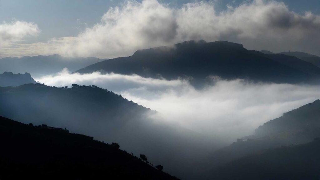 霧と山々のシルエット