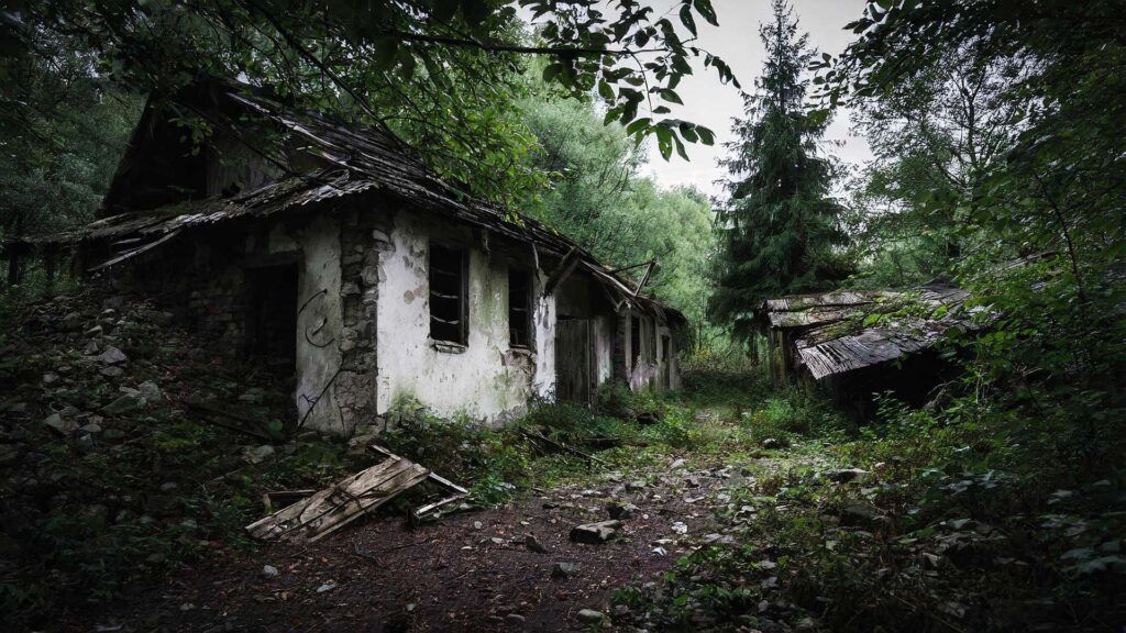 荒れた廃村の写真