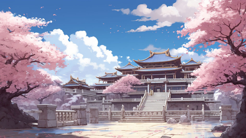 桜と古代建造物