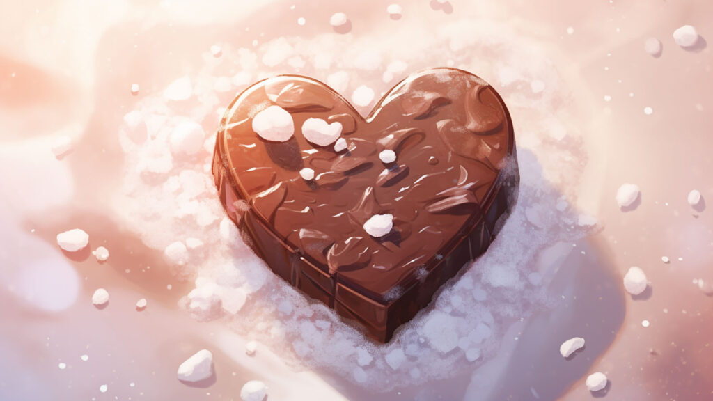 雪とハート型のチョコレート