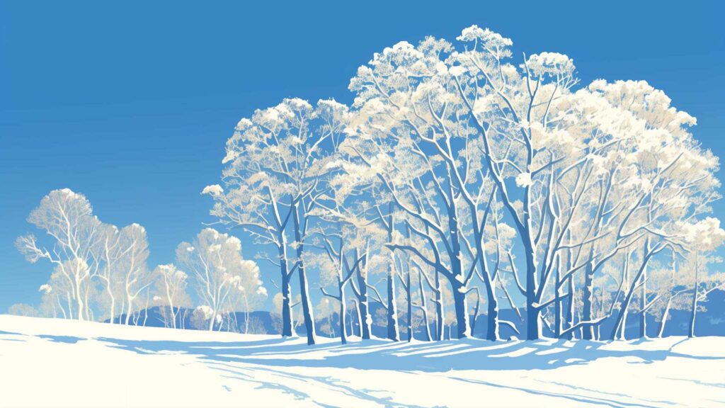雪の積もる木々