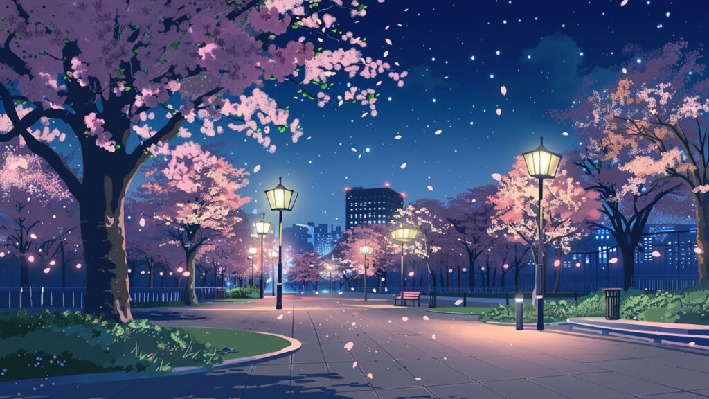 桜咲く夜の公園