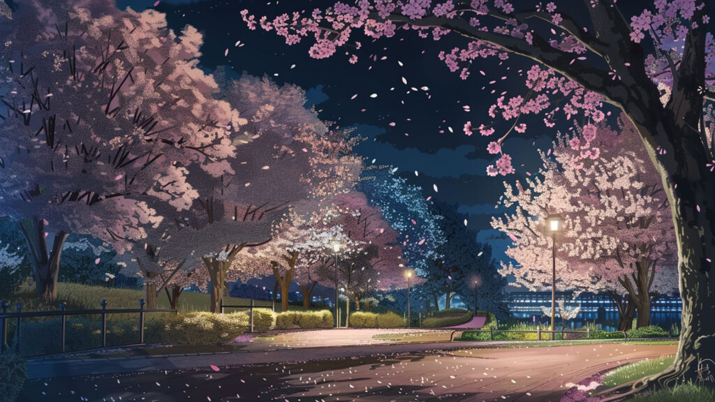 桜咲く夜の公園