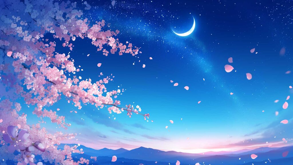 桜舞う夜空
