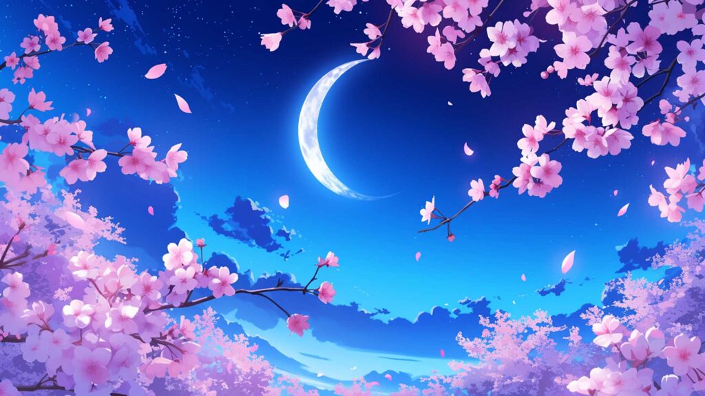 桜舞う夜空