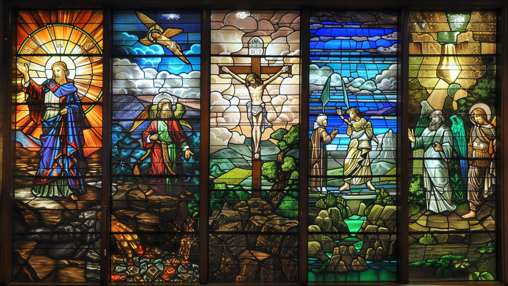 ステンドグラスに描かれた聖書の物語