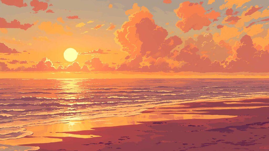日没のビーチ