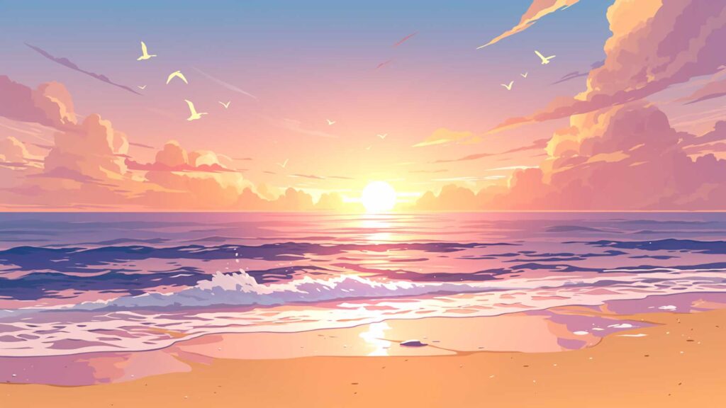 日没のビーチ