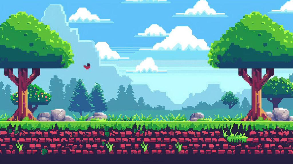 ゲームに出てきそうな森の背景｜ドット絵