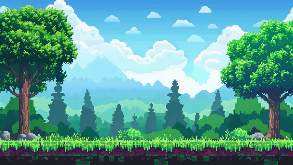 ゲームに出てきそうな森の背景｜ドット絵