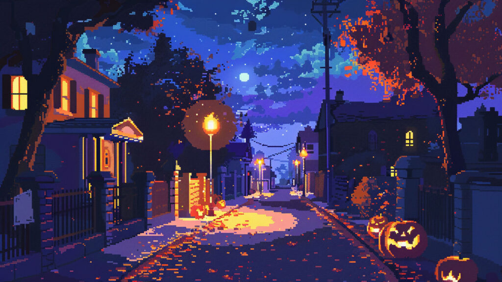 ハロウィンの街並み｜ドット絵