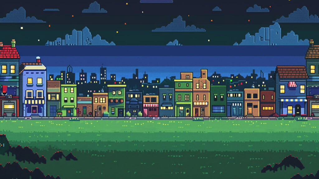 ゲーム風の夜の街｜ドット絵