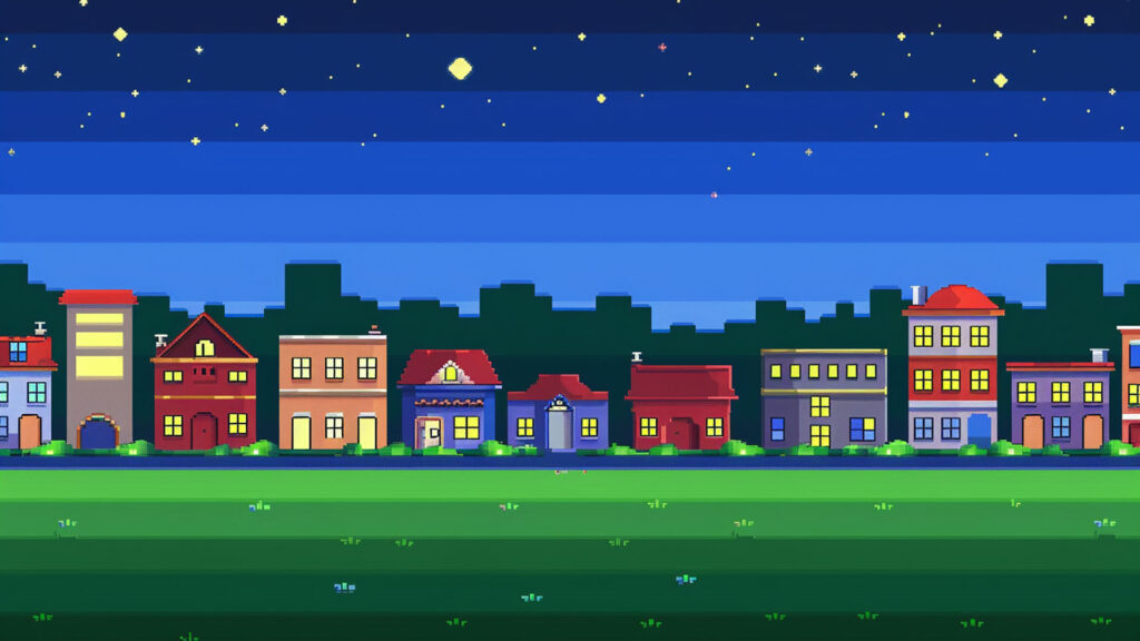 ゲーム風の夜の街｜ドット絵