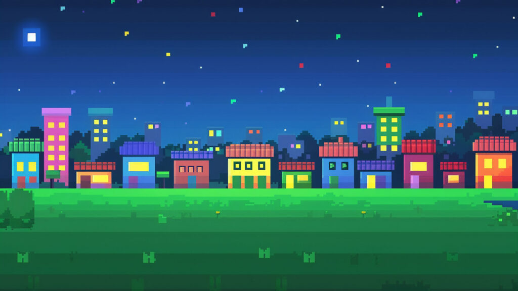 ゲーム風の夜の街｜ドット絵