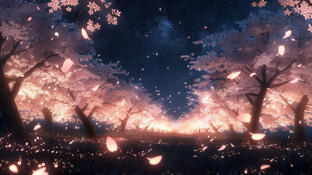 ライトアップされた桜