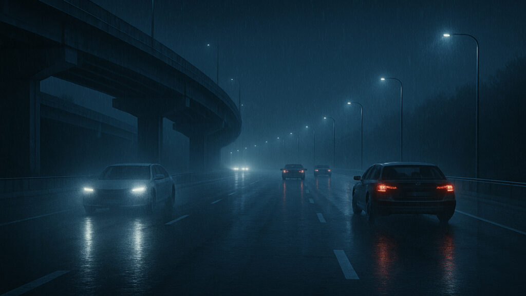 雨に濡れた高速道路