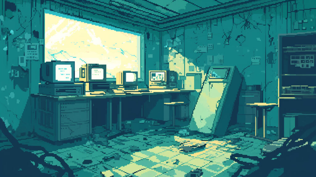 廃墟になった研究部屋｜ドット絵風