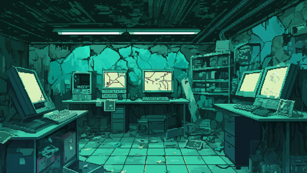 廃墟になった研究部屋｜ドット絵風