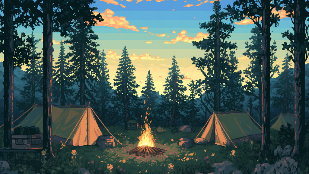 森の中のキャンプ場｜ドット絵風
