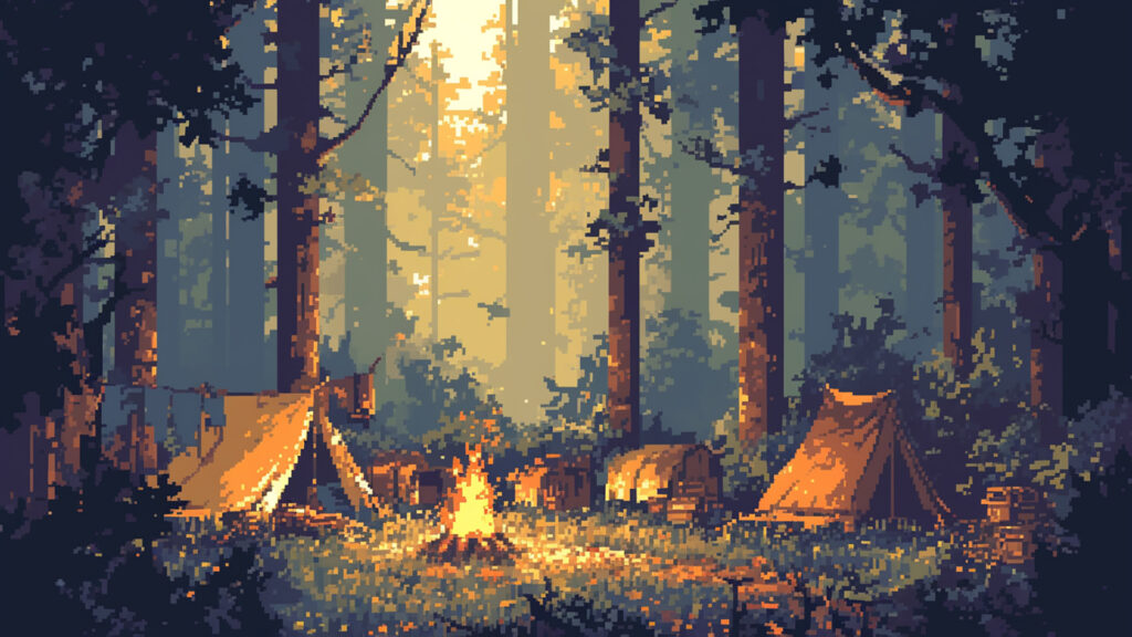 森の中のキャンプ場｜ドット絵風