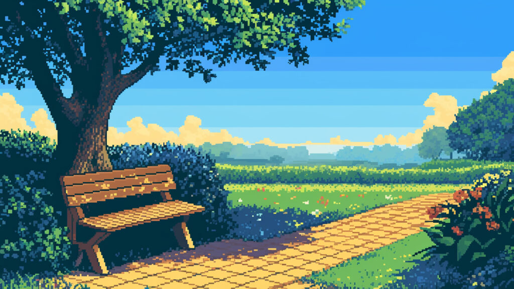 ベンチのある公園|ドット絵風