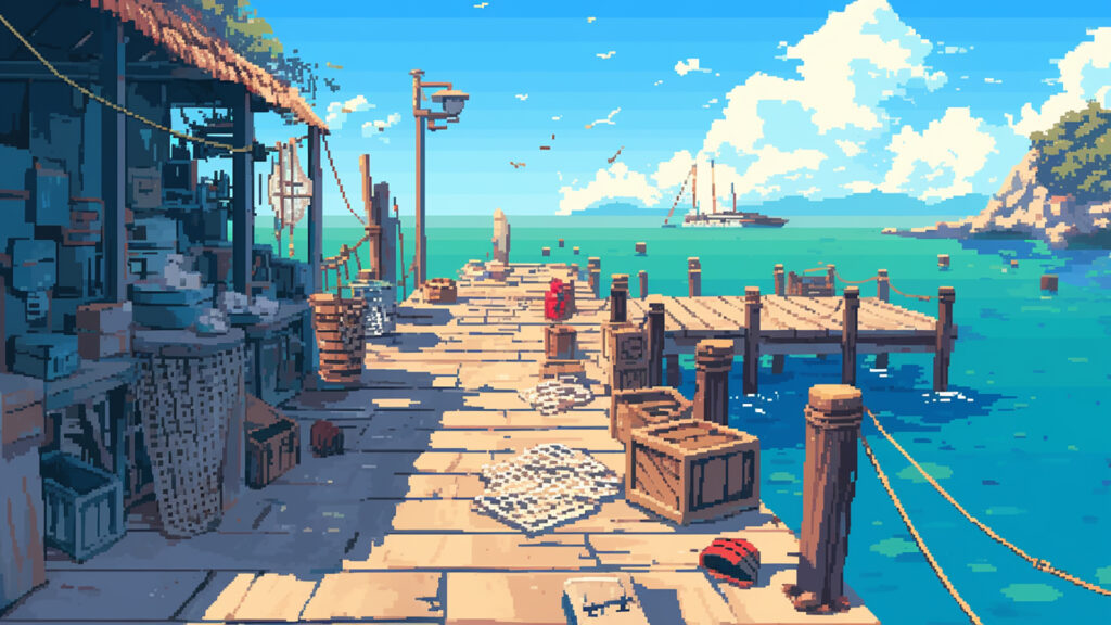港町の桟橋|ドット絵風