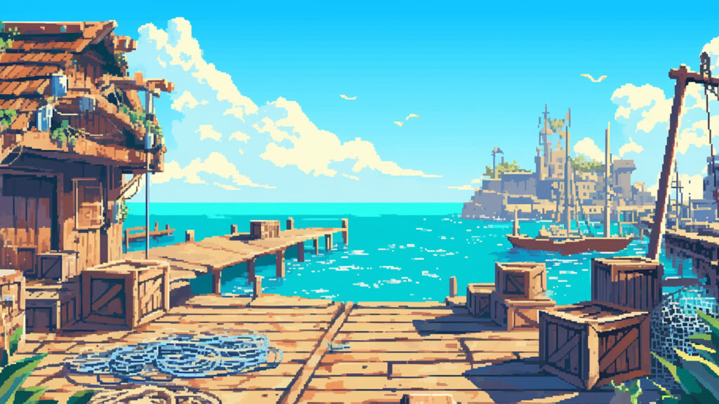 港町の桟橋｜ドット絵風