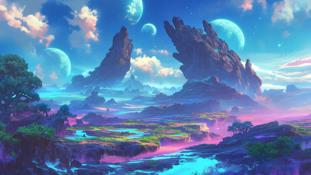 いくつもの月が浮かぶ惑星