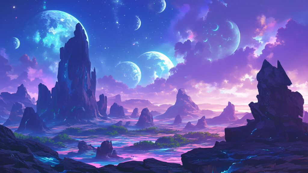 いくつもの月が浮かぶ惑星