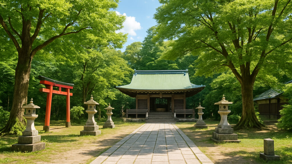 蝉の音が聞こえそうな神社の境内