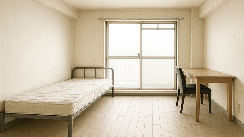 学生寮のシンプルな部屋