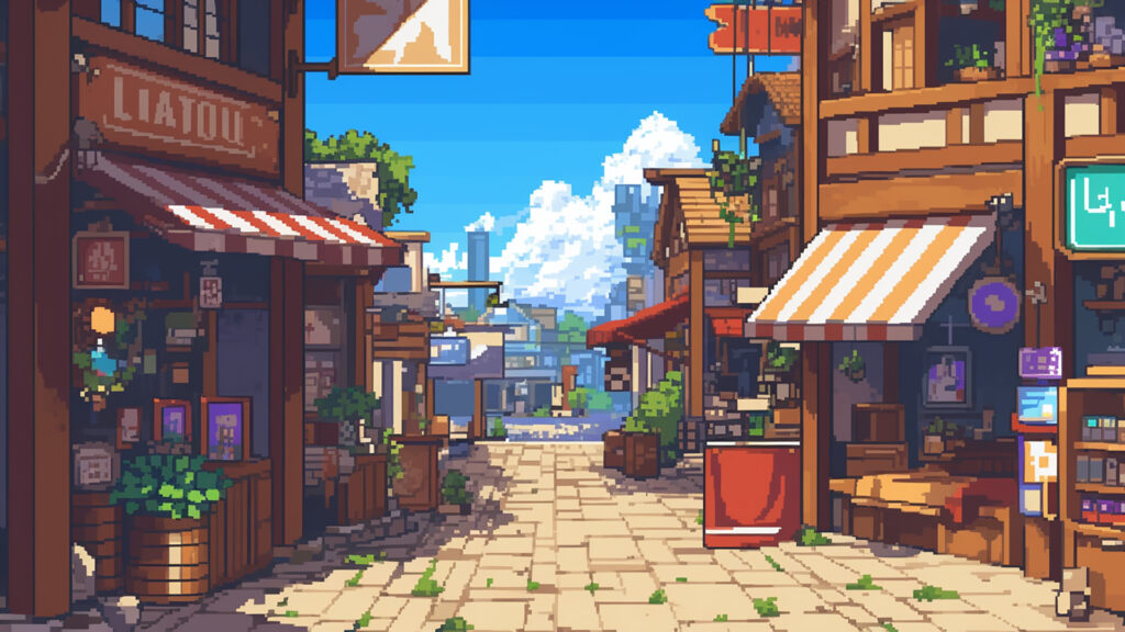 街のメインストリート｜ドット絵風