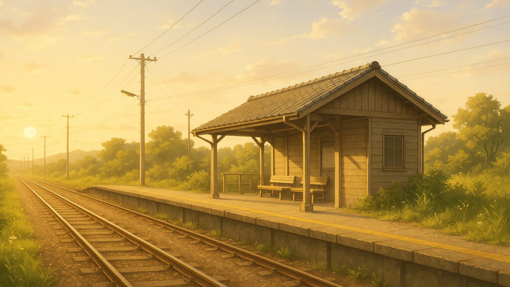 夕暮れの無人駅