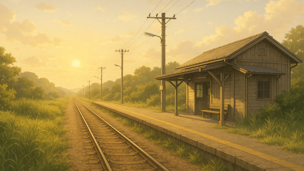 夕暮れの無人駅