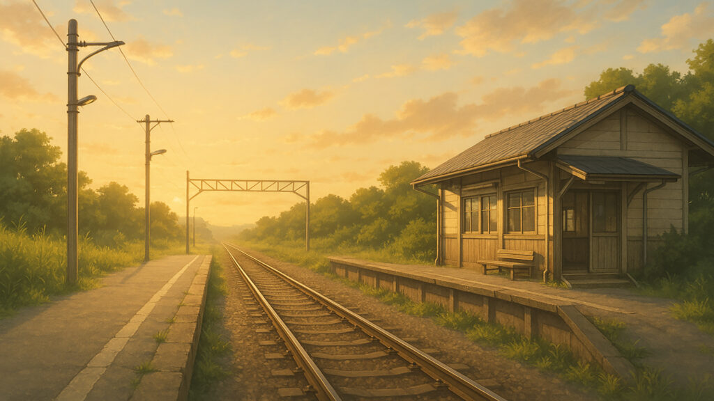 夕暮れの無人駅