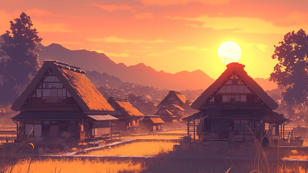 江戸時代風の村｜昼･夕方･夜