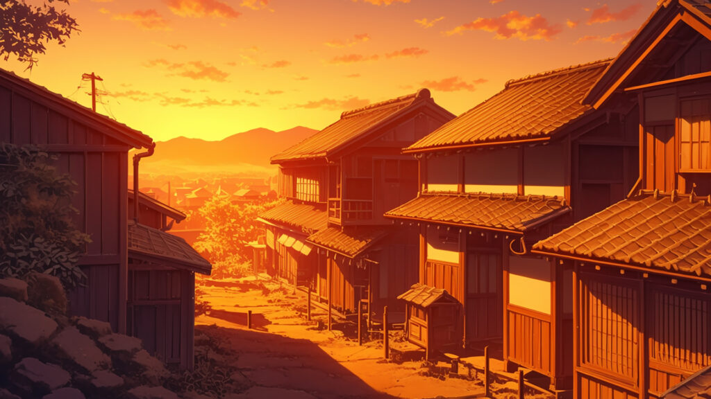 江戸時代風の村｜昼･夕方･夜