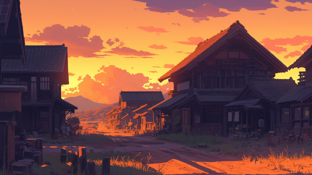 江戸時代風の村｜昼･夕方･夜